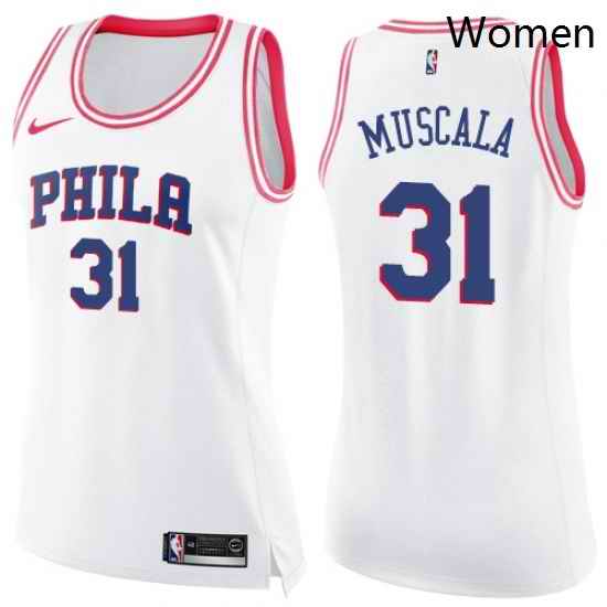 Womens Nike Philadelphia 76ers 31 Mike Muscala Swingman White Pink Fashion NBA Jersey
